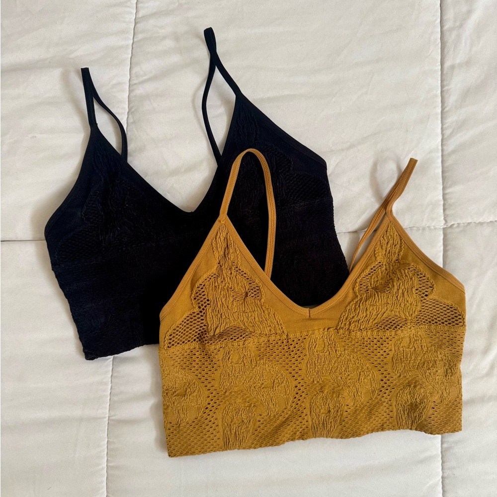 Three Bird Nest Black and Mustard Lace Bralettes